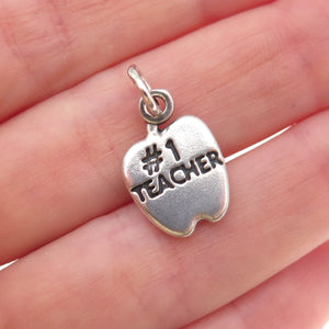 Sundancer 925 Sterling Silver Vintage #1 Teacher Apple Oxidized Charm Pendant