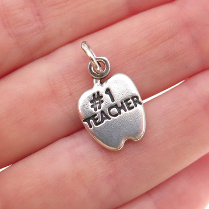 Sundancer 925 Sterling Silver Vintage #1 Teacher Apple Oxidized Charm Pendant