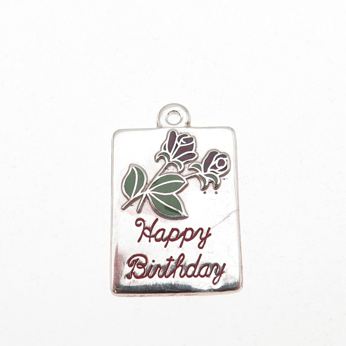 BEAU 925 Sterling Silver Vintage Enamel Happy Birthday Rose Mini Charm Pendant