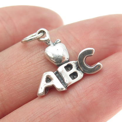 SUNDANCER 925 Sterling Silver Vintage ABC & Apple Charm Pendant