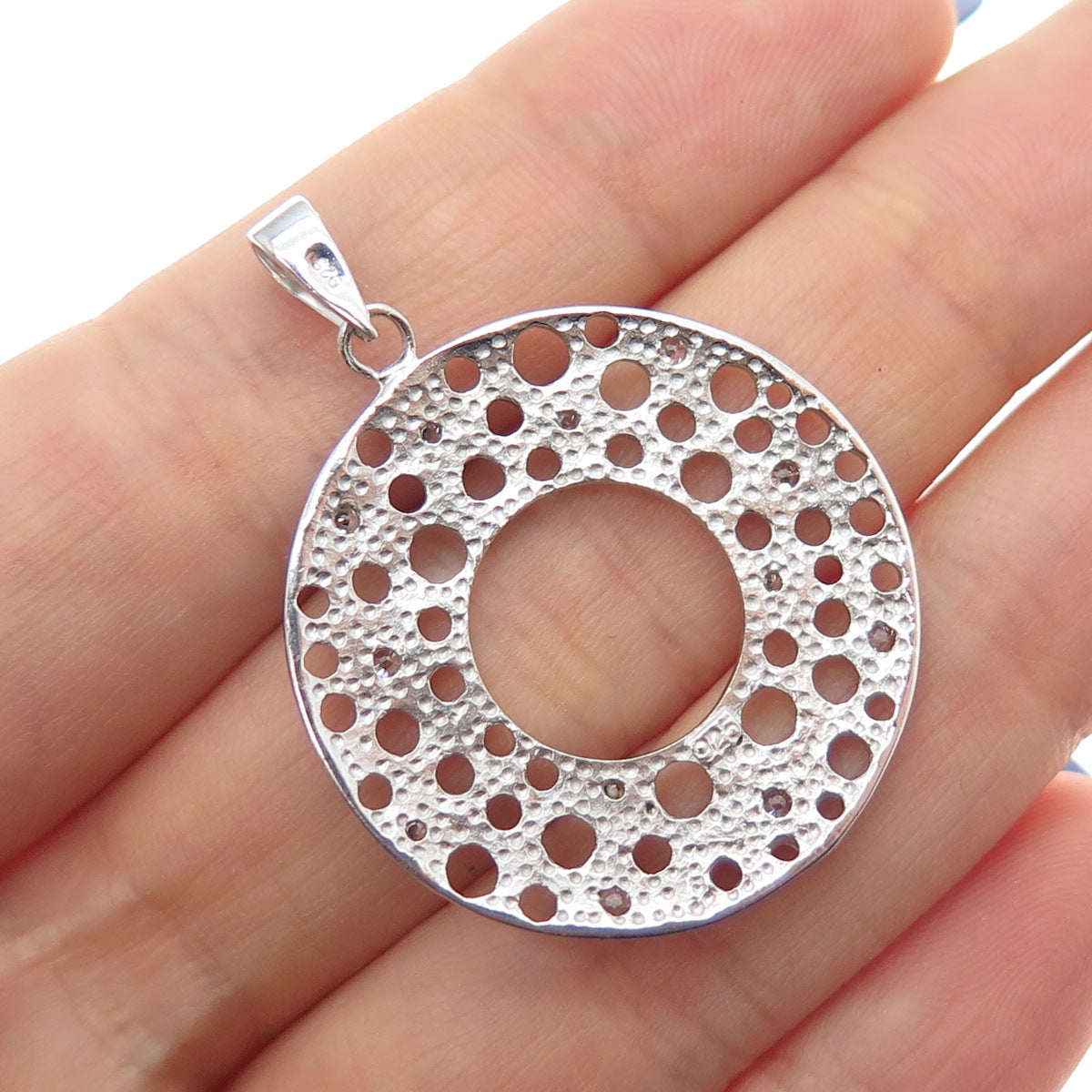 925 Sterling Silver Vintage Round-Cut C Z Modernist Disc Pendant