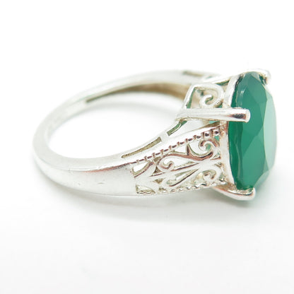 D'JOY 925 Sterling Silver Real Green Chalcedony Ring Size 5