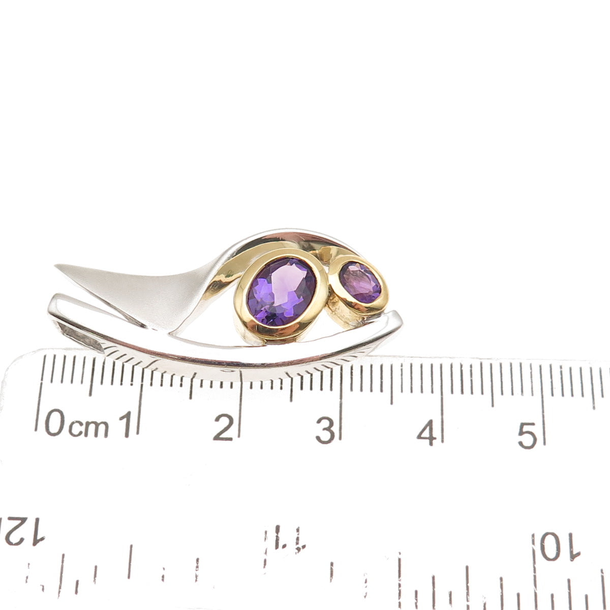 925 Sterling Silver 2-Tone Real Amethyst Modernist Slide Pendant