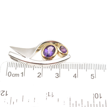 925 Sterling Silver 2-Tone Real Amethyst Modernist Slide Pendant