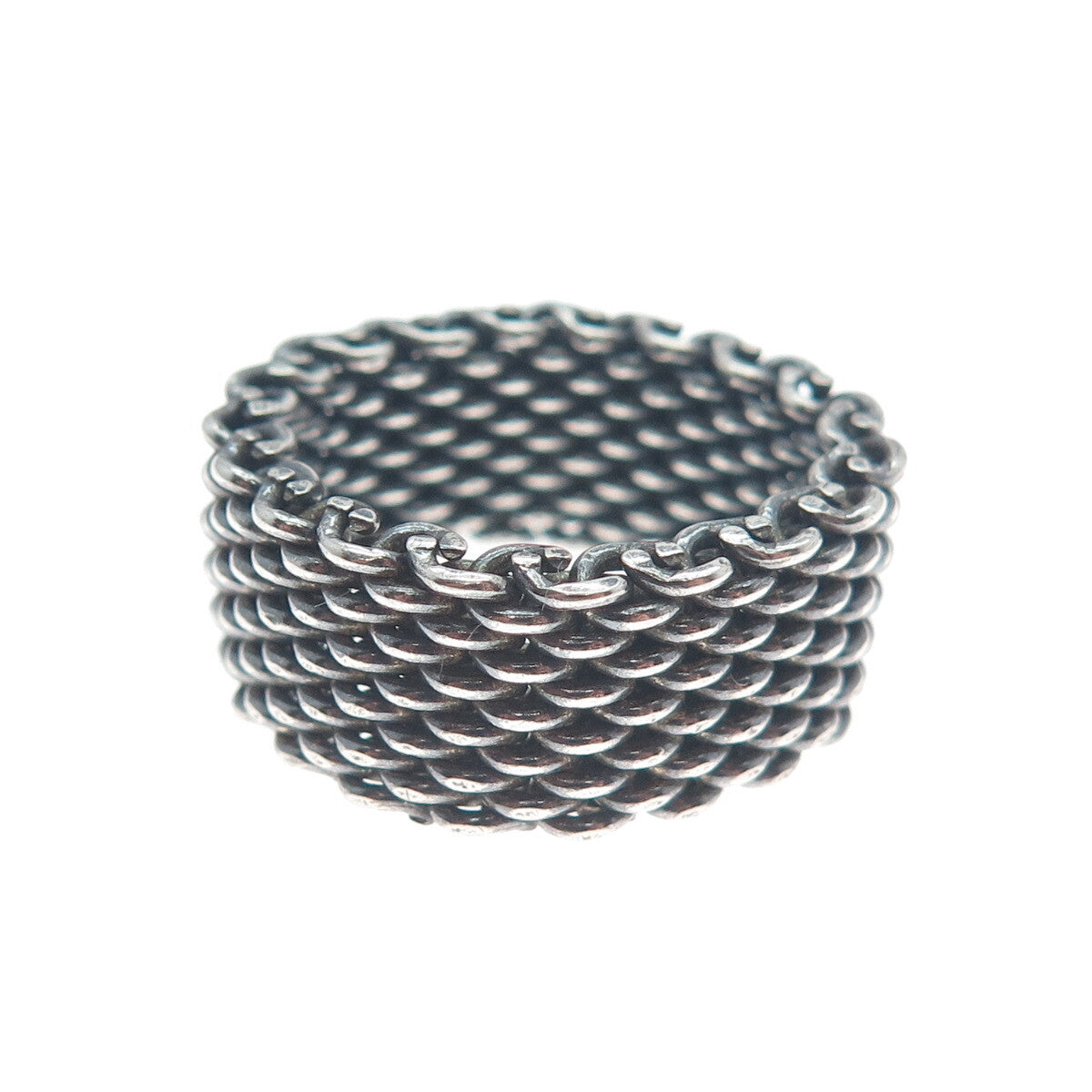 925 Sterling Silver Vintage Mesh Oxidized Band Ring Size 7.25