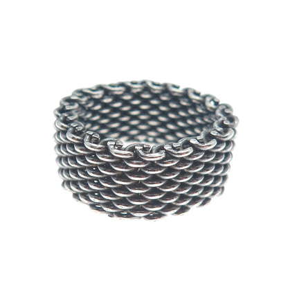 925 Sterling Silver Vintage Mesh Oxidized Band Ring Size 7.25