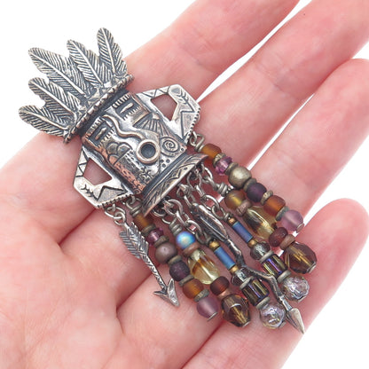 ROBERT SHIELDS Old Pawn Sterling Multi-Crystal Kachina Brooch (missing 1 arrow)