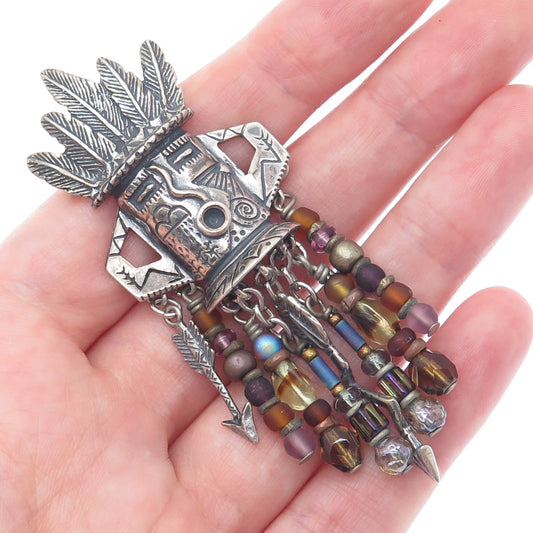 ROBERT SHIELDS Old Pawn Sterling Multi-Crystal Kachina Brooch (missing 1 arrow)