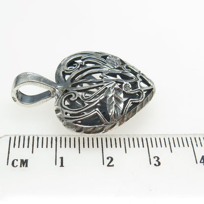 925 Sterling Silver Vintage Floral Heart Oxidized Pendant