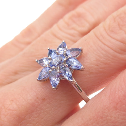 Chuck Clemency 925 Sterling Silver Real Tanzanite Floral Ring Size 8