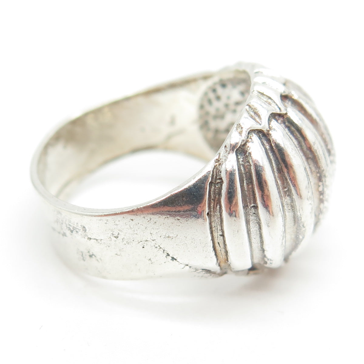 925 Sterling Silver Vintage Modernist Ribbed Dome Ring Size 8