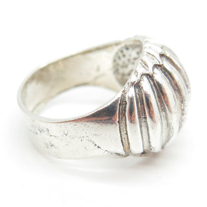 925 Sterling Silver Vintage Modernist Ribbed Dome Ring Size 8