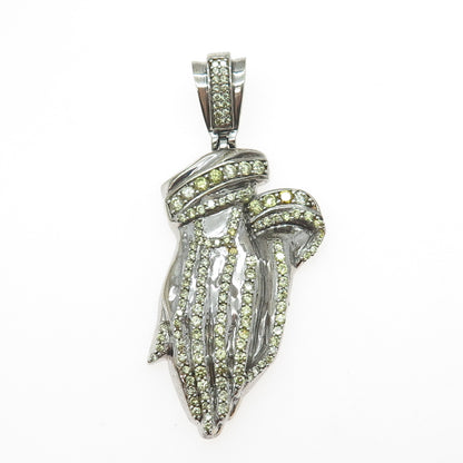 925 Sterling Silver Vintage Round-Cut Canary & White C Z Praying Hands Pendant