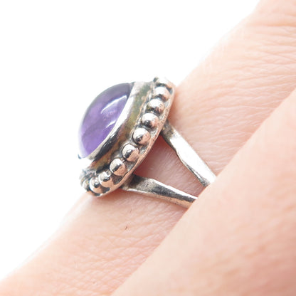925 Sterling Silver Vintage Real Amethyst Beaded Oxidized Ring Size 8.75