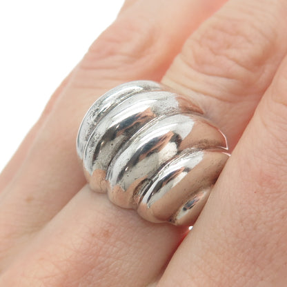 925 Sterling Silver Vintage Mexico Modernist Ribbed Dome Ring Size 7.25