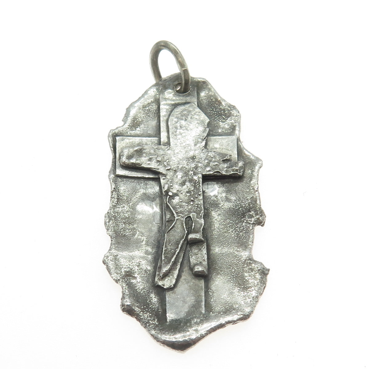 925 Sterling Silver Vintage Crucifix Cross Religious Abstract Tag Pendant