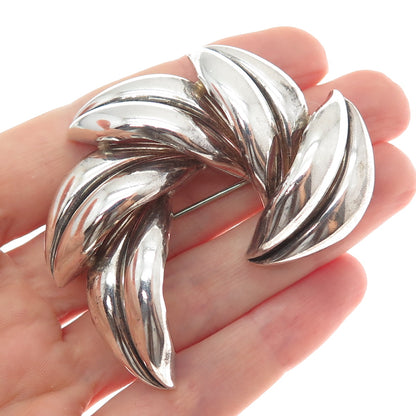 LARTM 925 Sterling Silver Vintage Modernist Floral Oxidized Pin Brooch