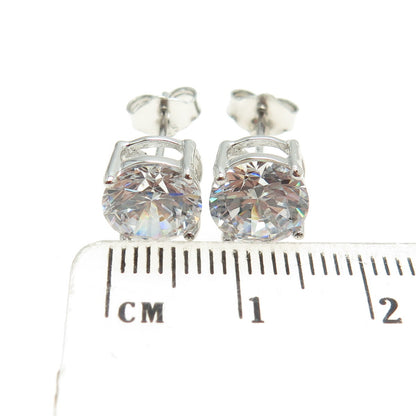 925 Sterling Silver Round-Cut C Z Stud Earrings