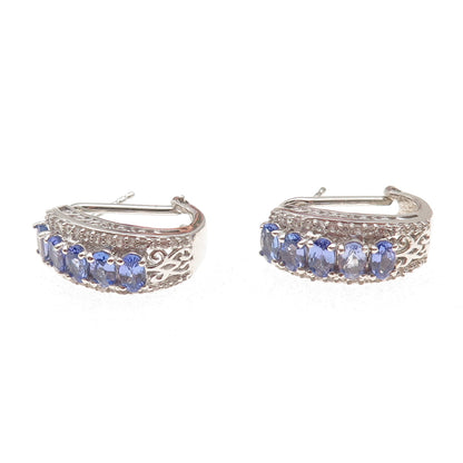 Chuck Clemency Sterling Silver Real Tanzanite & White Topaz Omega Back Earrings