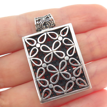 925 Sterling Silver Vintage Flower Ornate Oxidized Pendant
