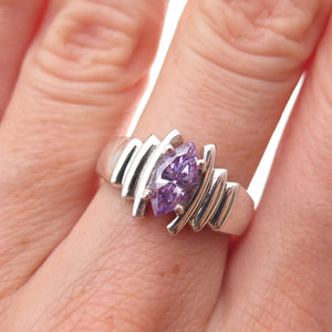 925 Sterling Silver Marquise-Cut Lavender C Z Modernist Ring Size 7