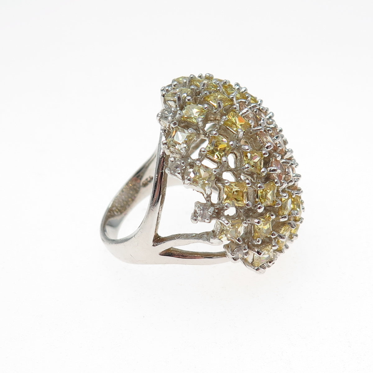925 Sterling Silver Princess-Cut Champagne & Canary C Z Dome Ring Size 8