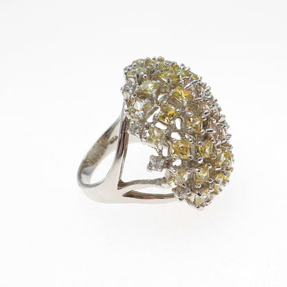 925 Sterling Silver Princess-Cut Champagne & Canary C Z Dome Ring Size 8
