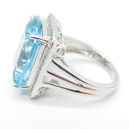 925 Sterling Silver Real White & Blue Topaz Gemstone Ring Size 7