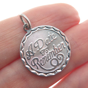 925 Sterling Silver Vintage "A Date To Remember" Charm Pendant