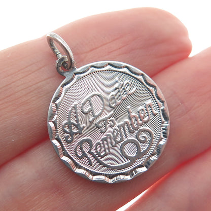 925 Sterling Silver Vintage "A Date To Remember" Charm Pendant