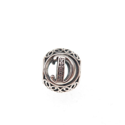 Pandora 925 Sterling Silver C Z Letter D Initial Slide Bead Charm