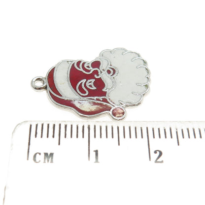 925 Sterling Silver Antique Art Deco Enamel Santa Claus Pendant