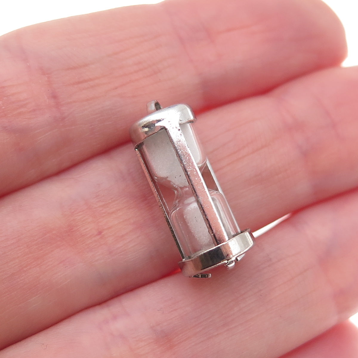 925 Sterling Silver Antique Art Deco Hourglass 3D Charm Pendant