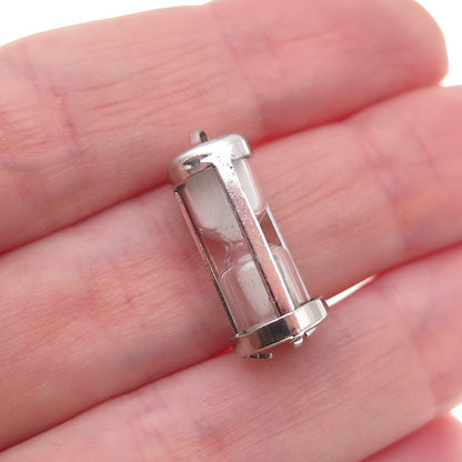 925 Sterling Silver Antique Art Deco Hourglass 3D Charm Pendant