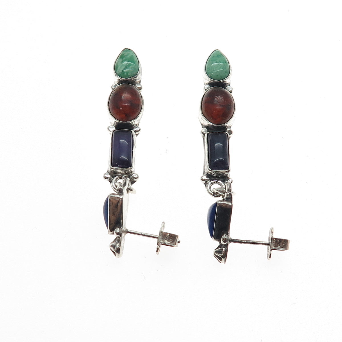 Roie Jaque Navajo Old Pawn 925 Sterling Turquoise Lapis Amber Amethyst Earrings