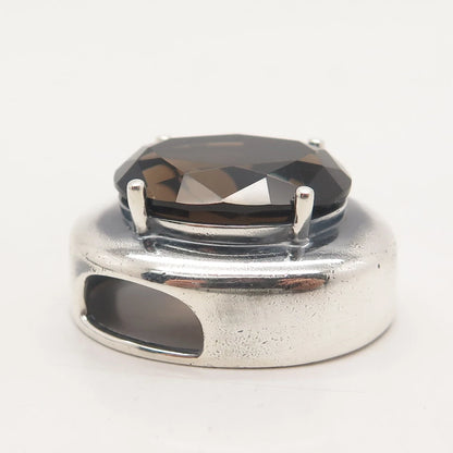 925 Sterling Silver Vintage Real Smoky Quartz Slide Pendant