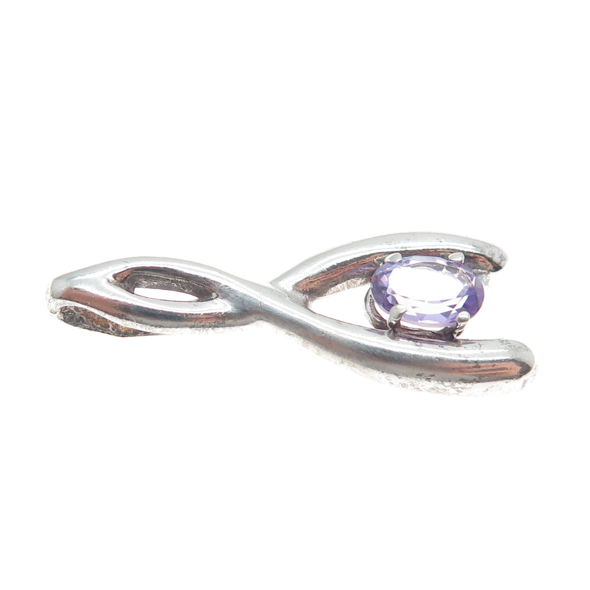 925 Sterling Silver Vintage Real Amethyst Twisted Wishbone Mini Charm Pendant