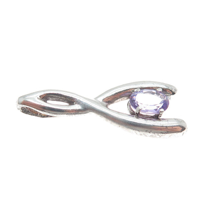 925 Sterling Silver Vintage Real Amethyst Twisted Wishbone Mini Charm Pendant