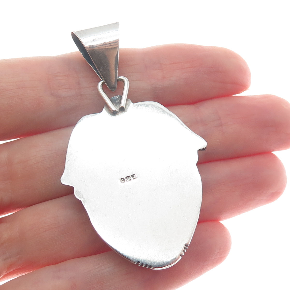 925 Sterling Silver Vintage Real Tyrone Turquoise Leaf Floral Oxidized Pendant