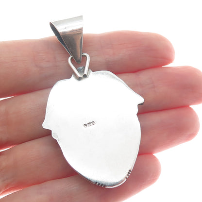 925 Sterling Silver Vintage Real Tyrone Turquoise Leaf Floral Oxidized Pendant