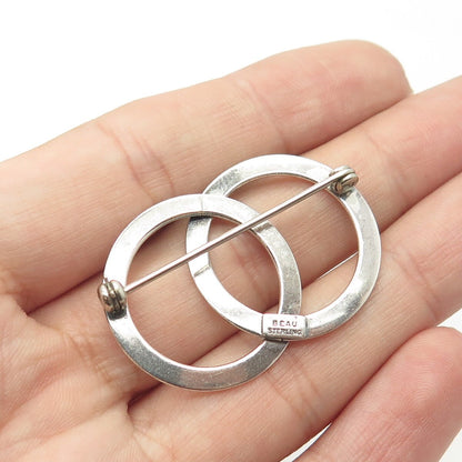 925 Sterling Silver Antique Art Deco Beau Interlocked Circles Pin Brooch