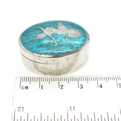 925 Sterling Silver Antique Siam Enamel Niello Hindu Goddess Pill / Snuff Box
