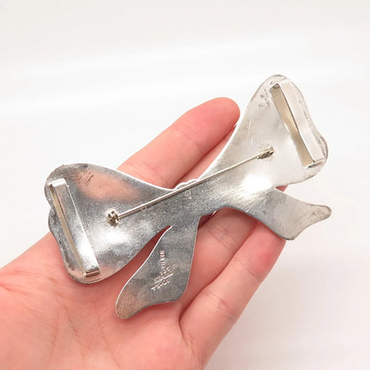 925 Sterling Silver Vintage Bow Large Pin Brooch