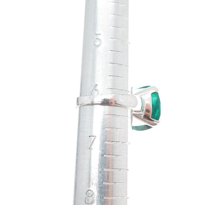 925 Sterling Silver Cushion-Cut Green C Z Modernist Ring Size 6.25