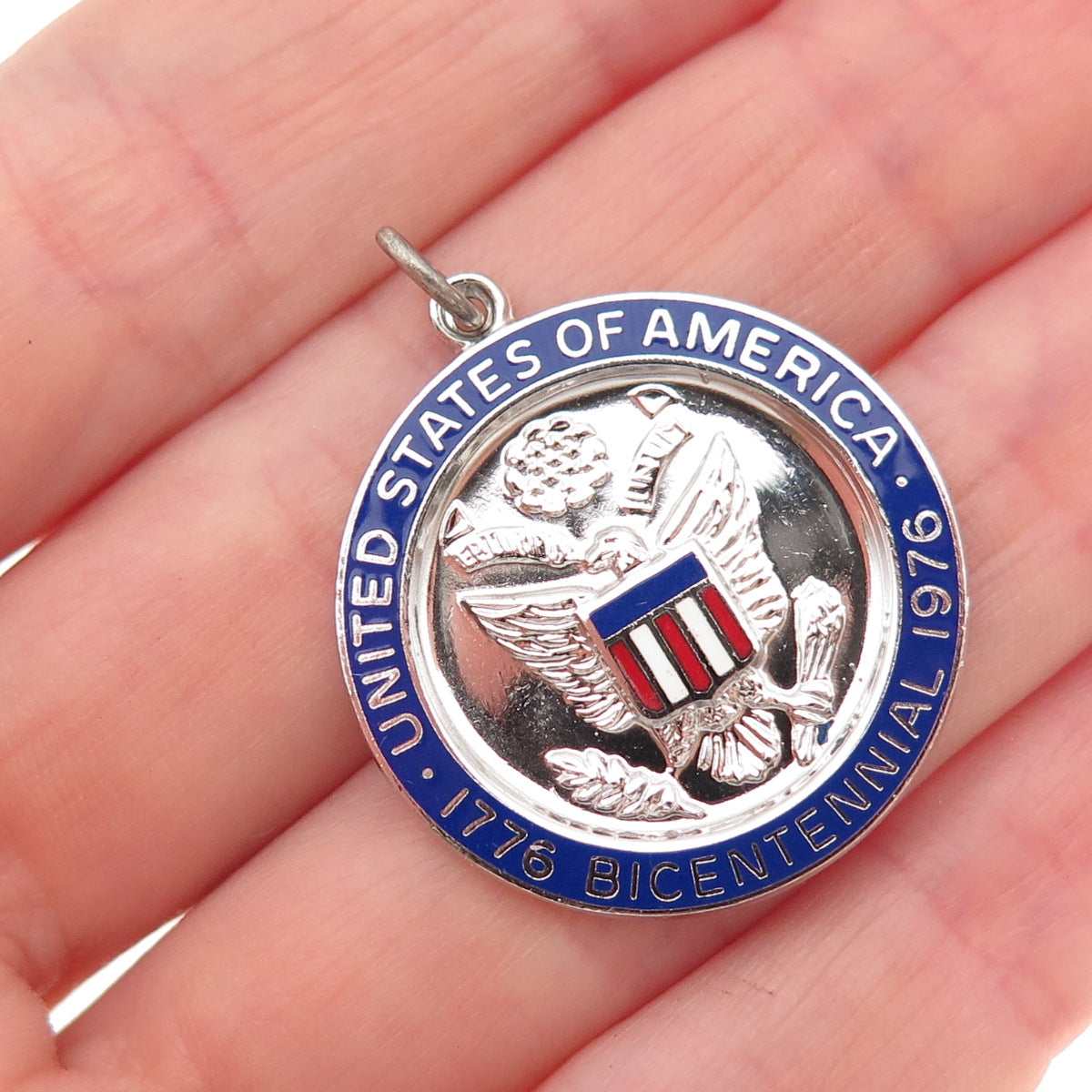 Griffith & Sons 925 Sterling Silver Vintage Enamel US Bicentennial Charm Pendant