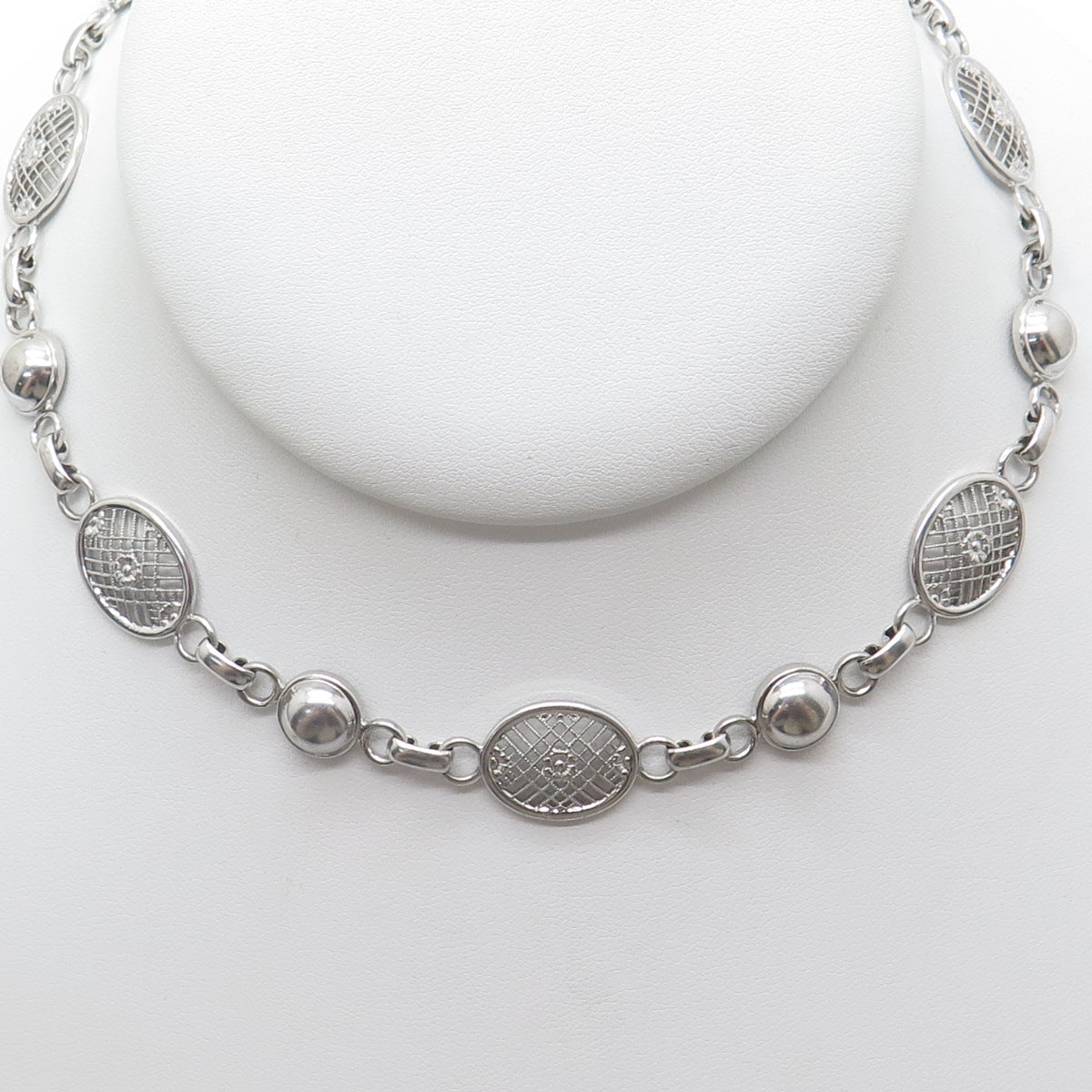 AMCO 925 Sterling Silver Antique Art Deco Floral Filigree Chain Necklace 16"