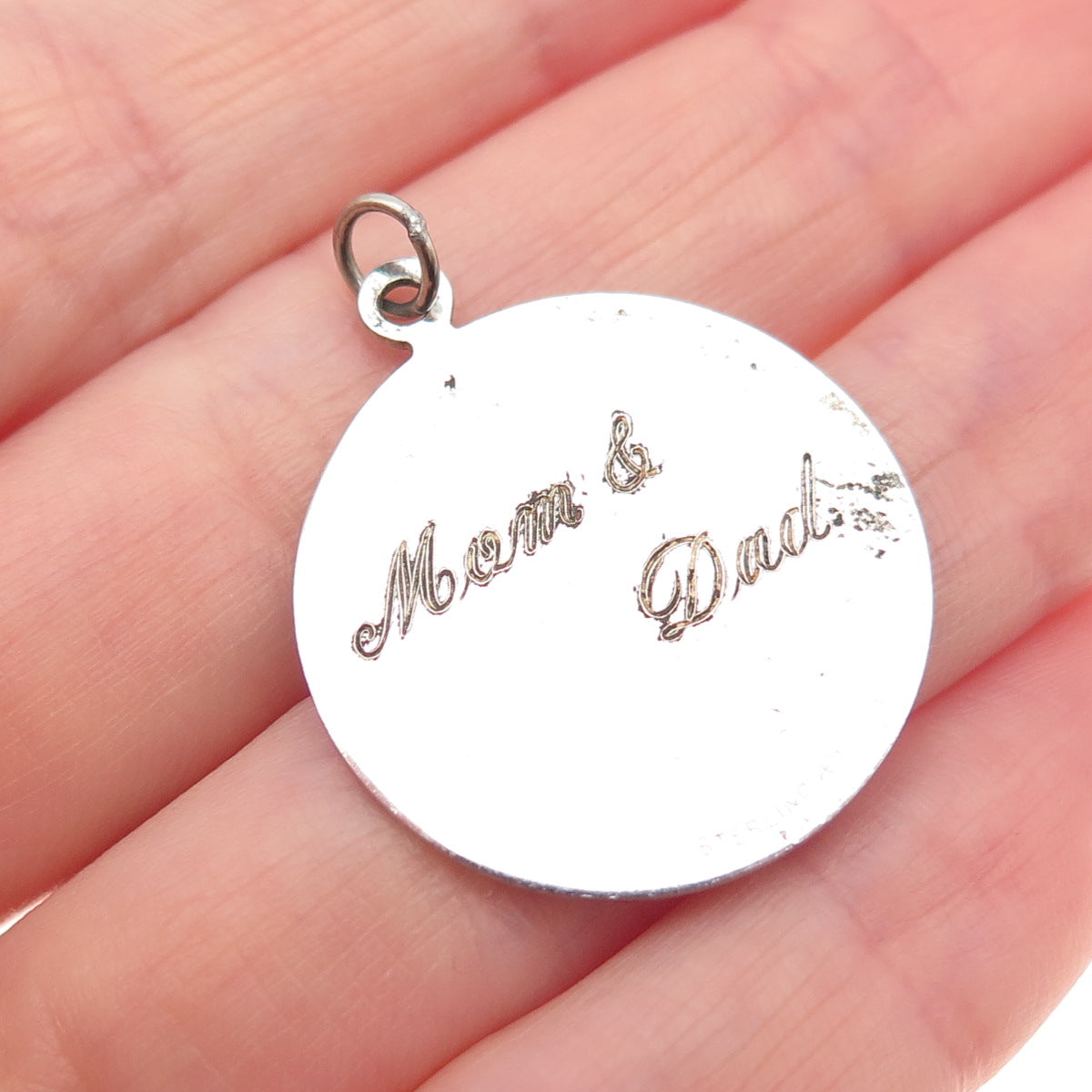 Griffith & Sons Co. Sterling Silver Vintage Mom Dad Happy Birthday Charm Pendant