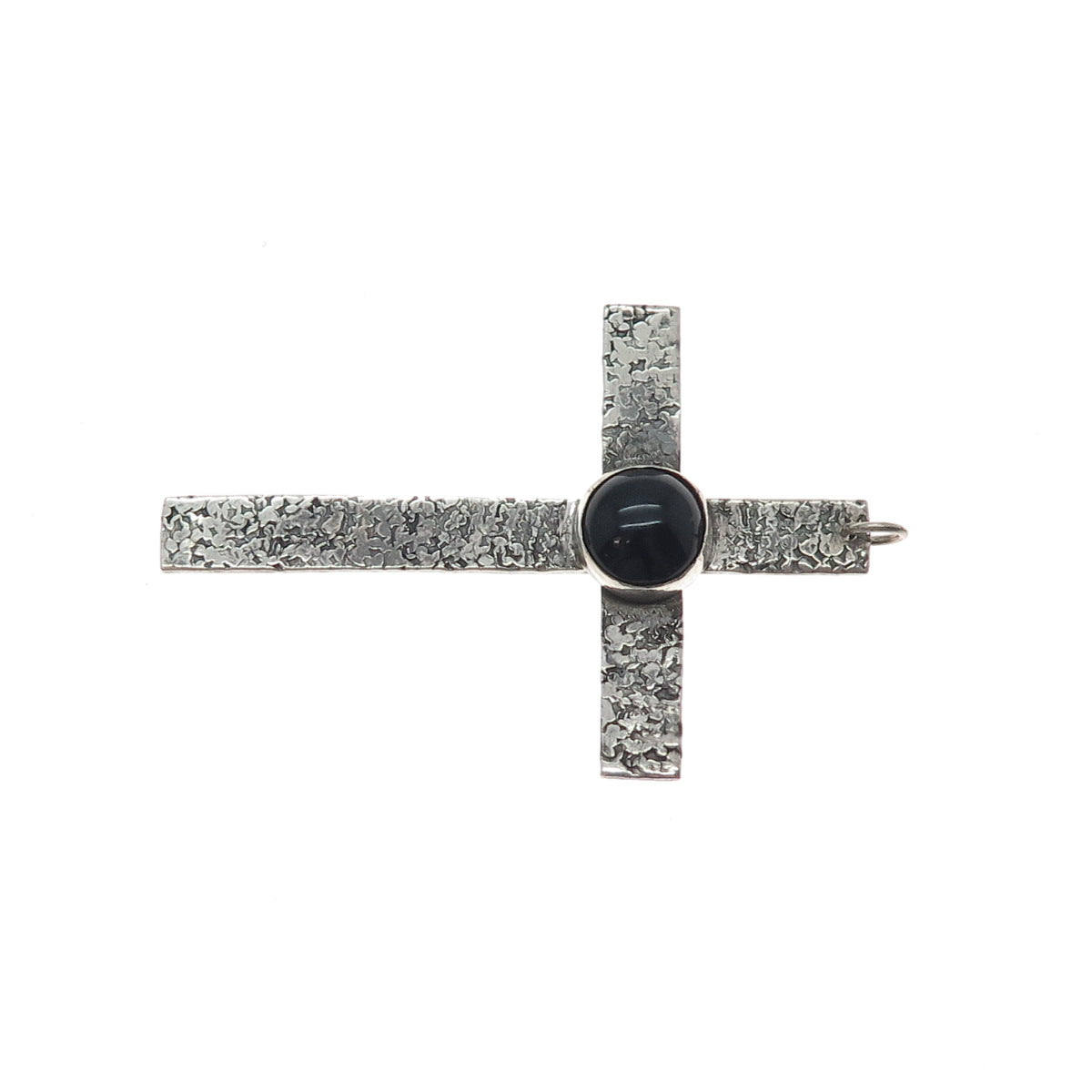 925 Sterling Silver Vintage Real Black Onyx Nugget Cross Oxidized Pendant