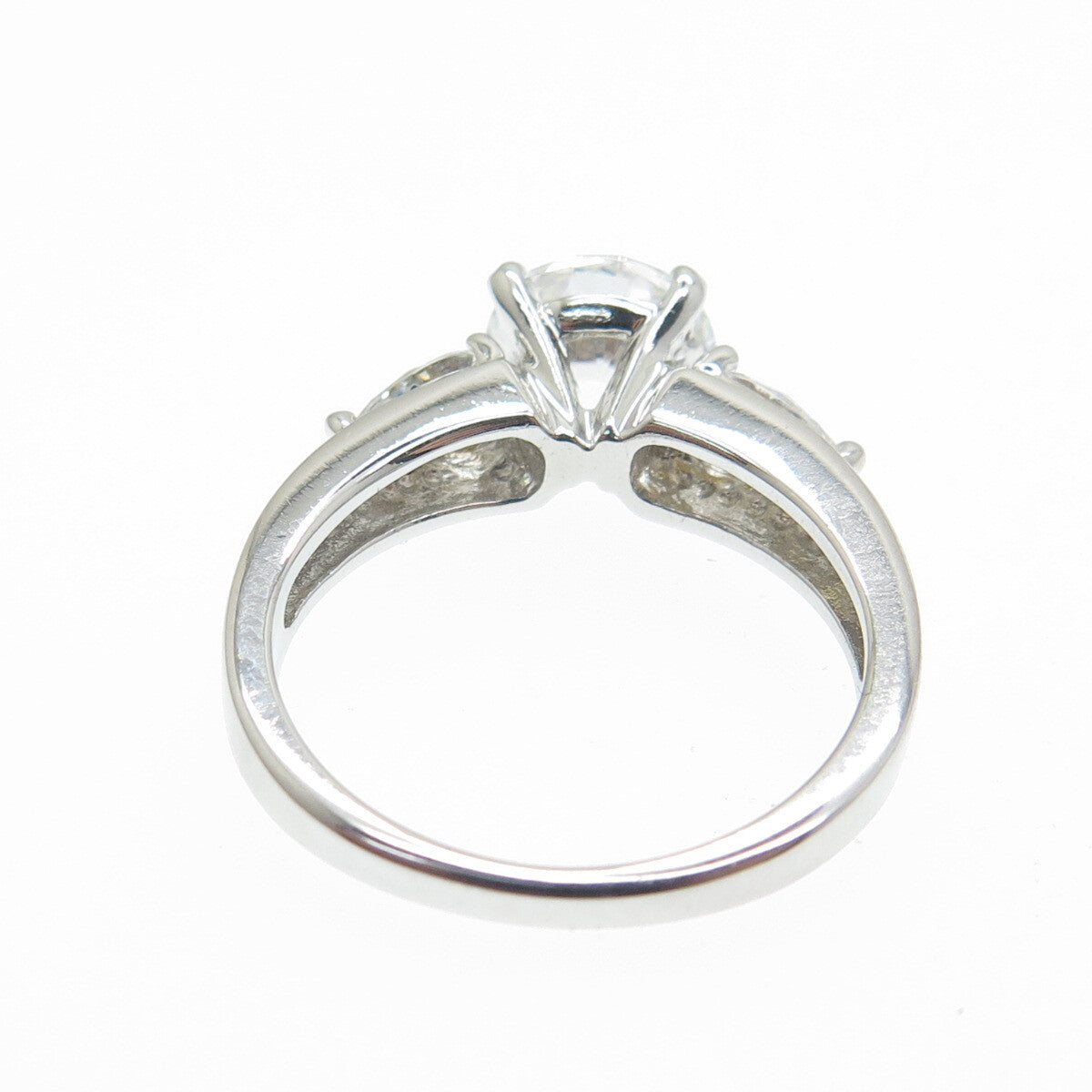 925 Sterling Silver Round & Pear-Cut C Z Engagement Ring Size 7