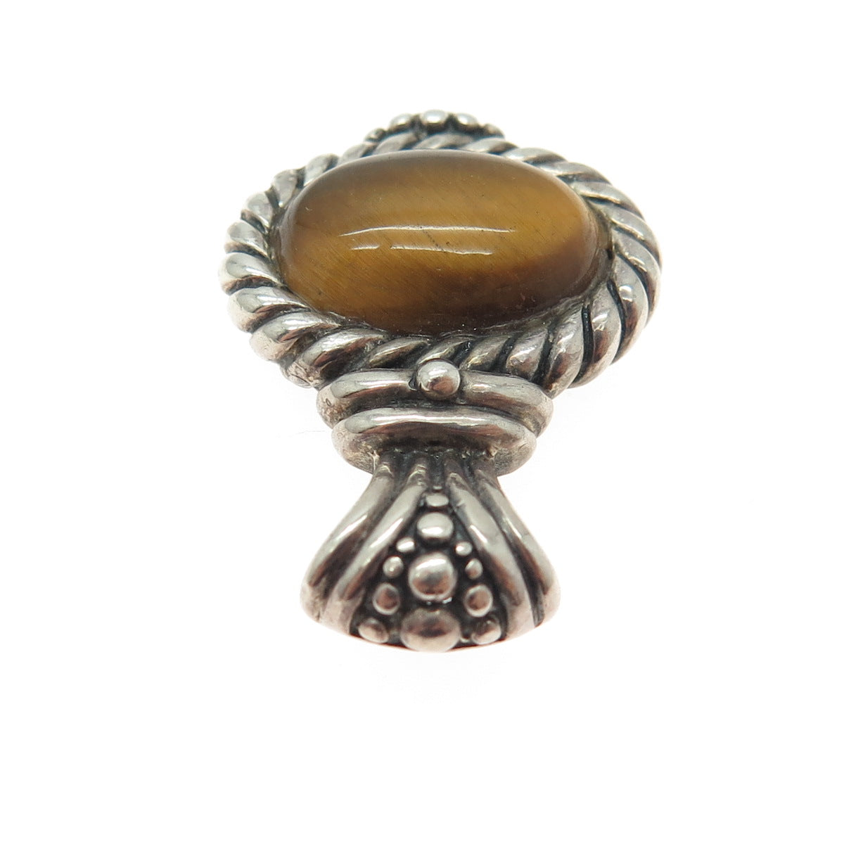 925 Sterling Silver Vintage Real Tiger Eye Gemstone Boho / Ethnic Pendant